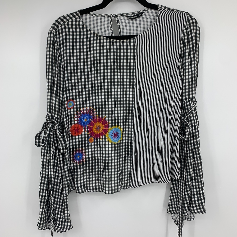 Desigual blouse XS large flowy bell sleeves black